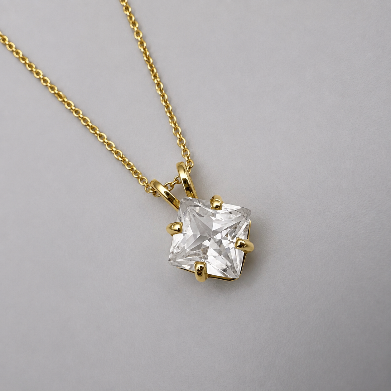 1.2 Ct Princess Cut White Sapphire Solitaire Pendant Necklace