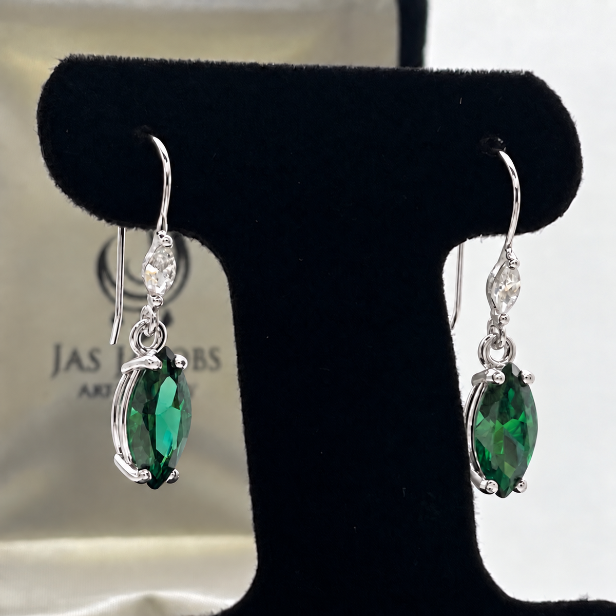 4ctw Marquise Emerald & White Sapphire Drop Earrings