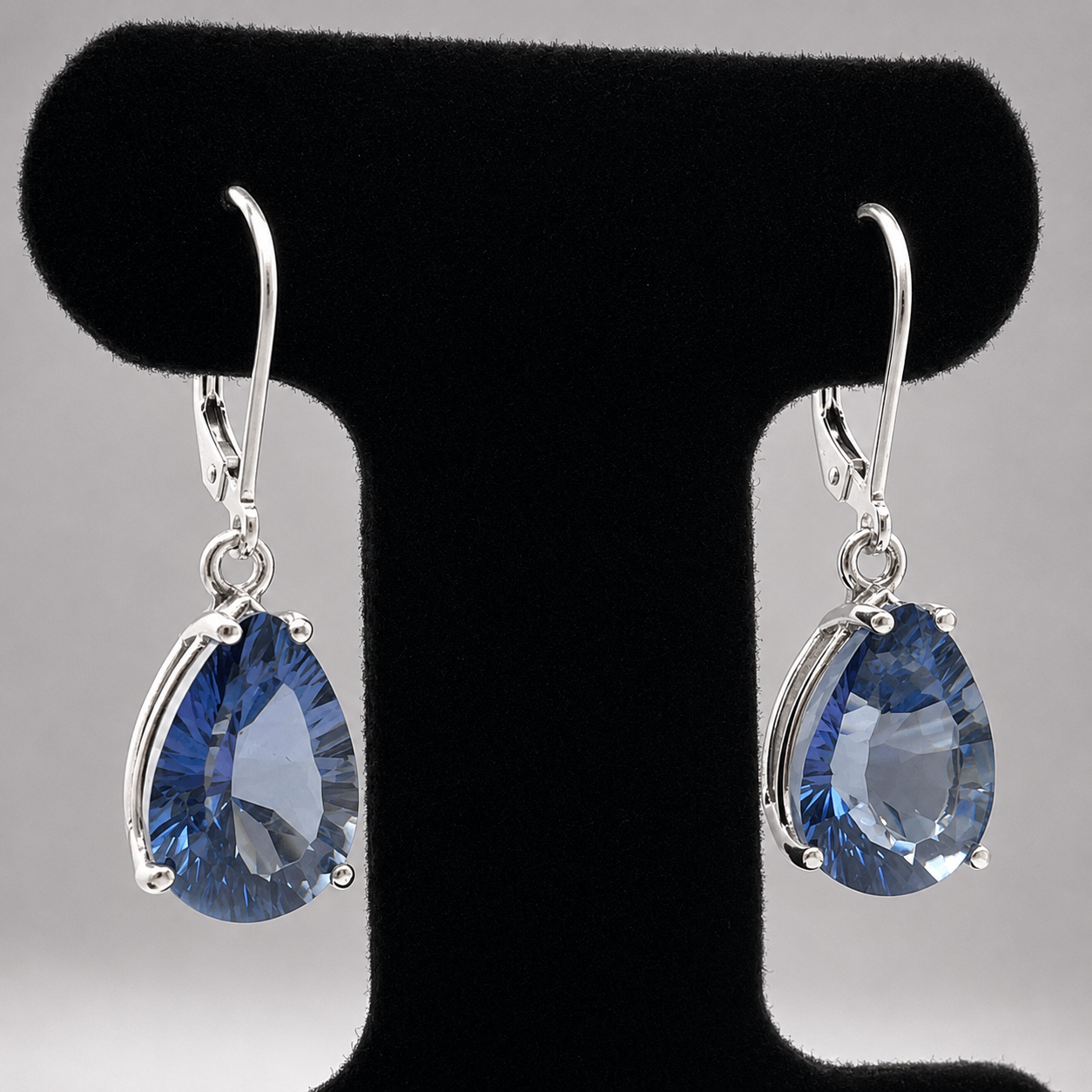 Cornflower Blue Iolite Quartz Earrings | 12CTW Pear Cut Drop Earrings | Statement Gemstone Earrings