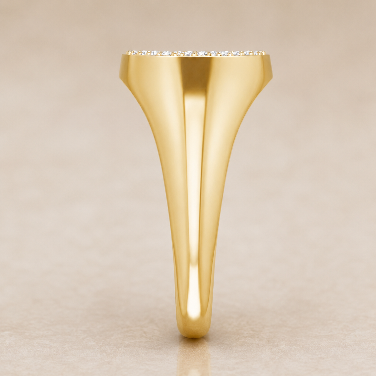 14K Yellow Gold Pavé Diamond Cluster Signet Ring | Oval Diamond Statement Ring | 67 Round Diamonds