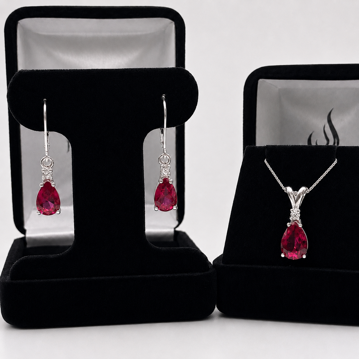 5.5ct Pear Cut Ruby & Diamond Jewelry Set