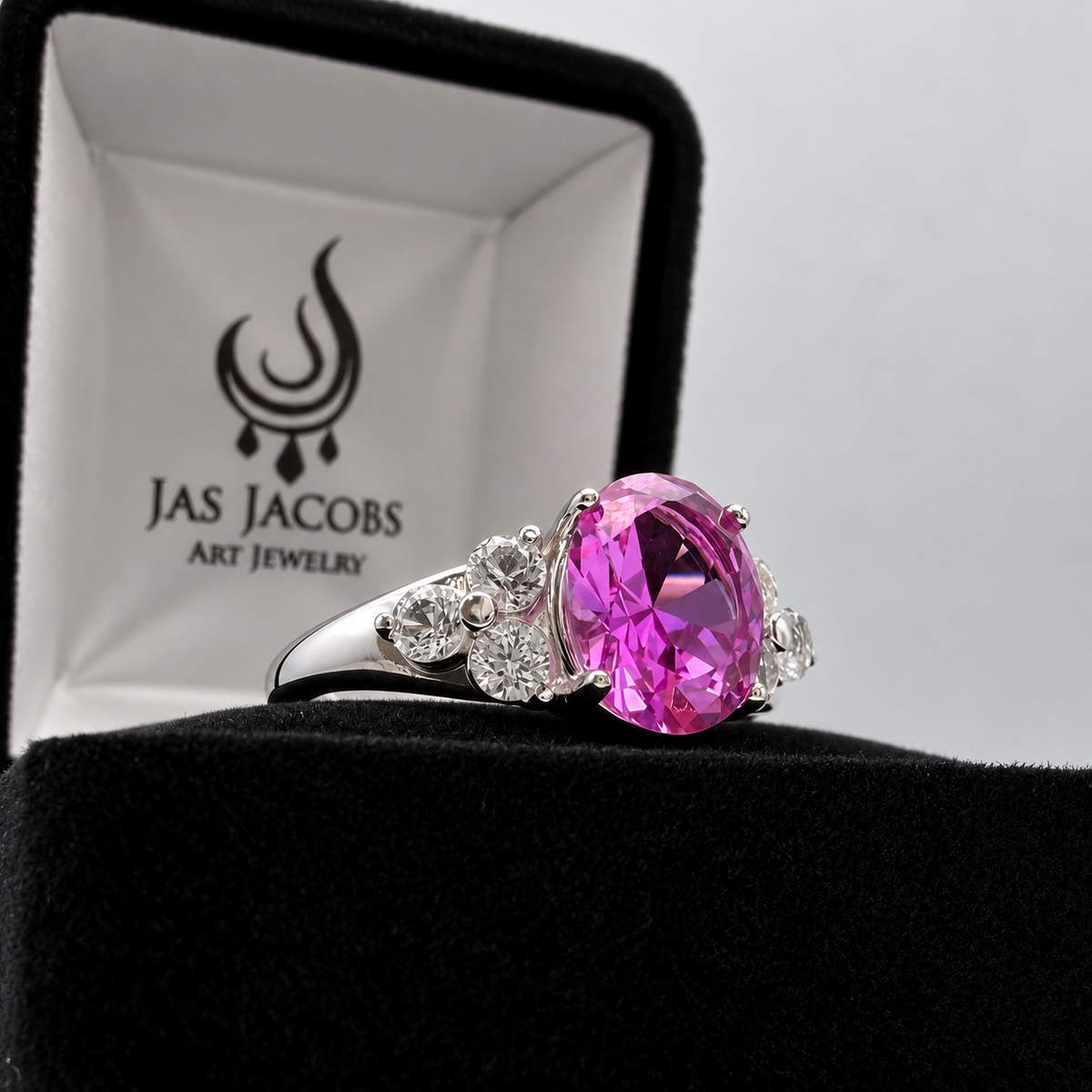 3.78ctw Oval Pink Sapphire & White Sapphire Floral Cluster Ring