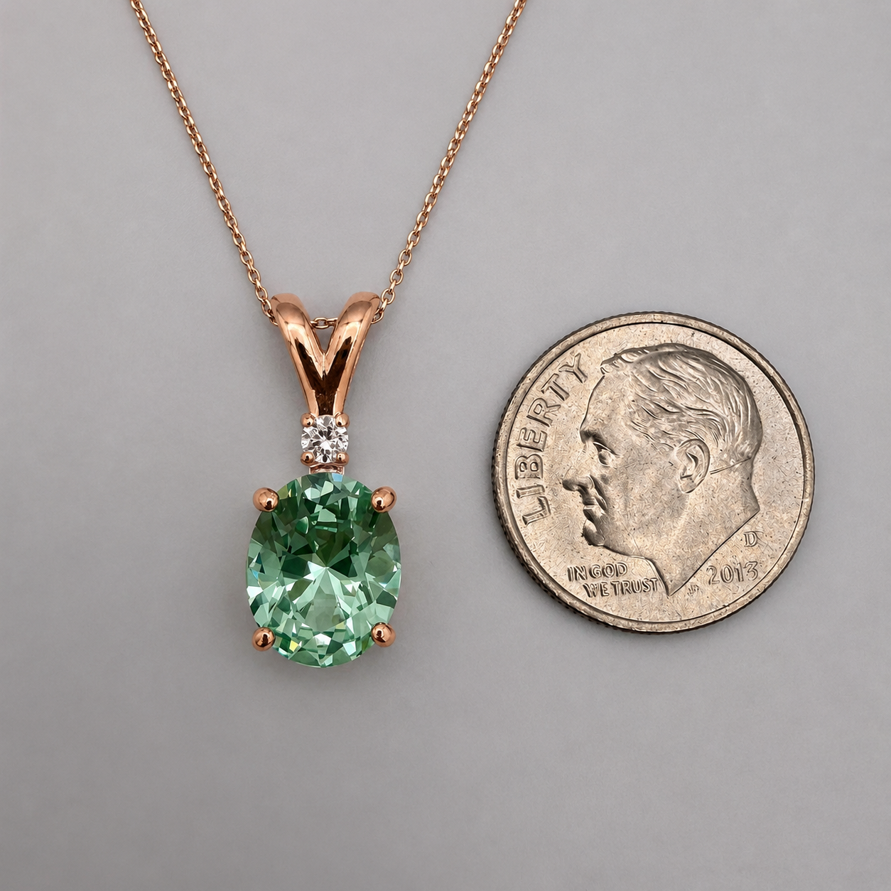 3ct Oval Mint Green Spinel & White Sapphire Pendant Necklace