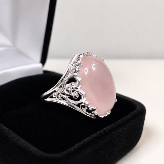 9ct Oval Cabochon Rose Quartz Statement Ring