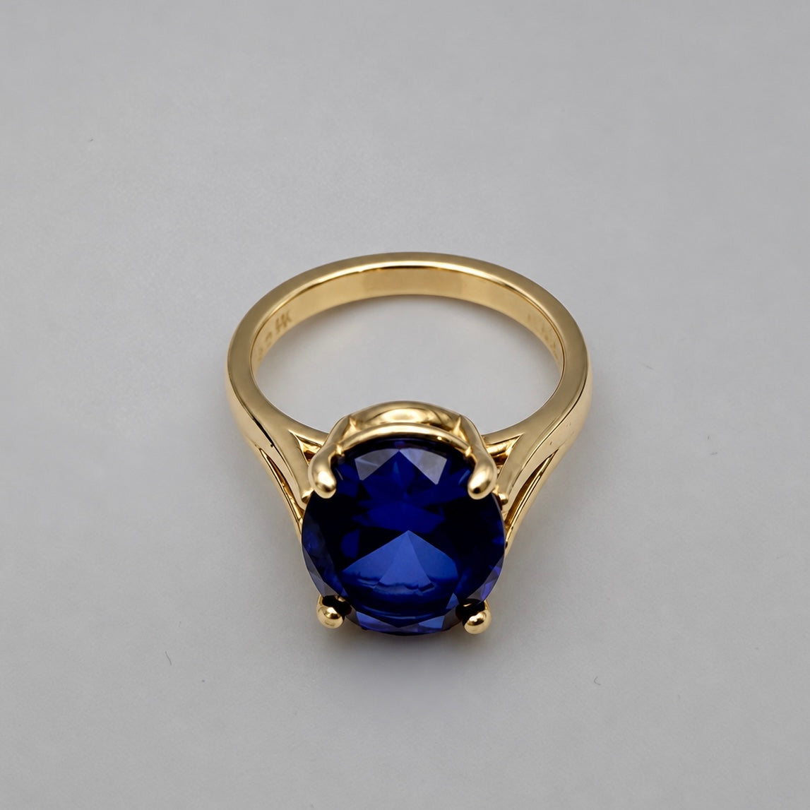 5ct Oval Cut Blue Sapphire Split Shank Ring