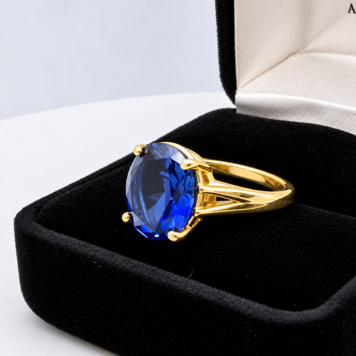 5ct Oval Cut Blue Sapphire Split Shank Ring