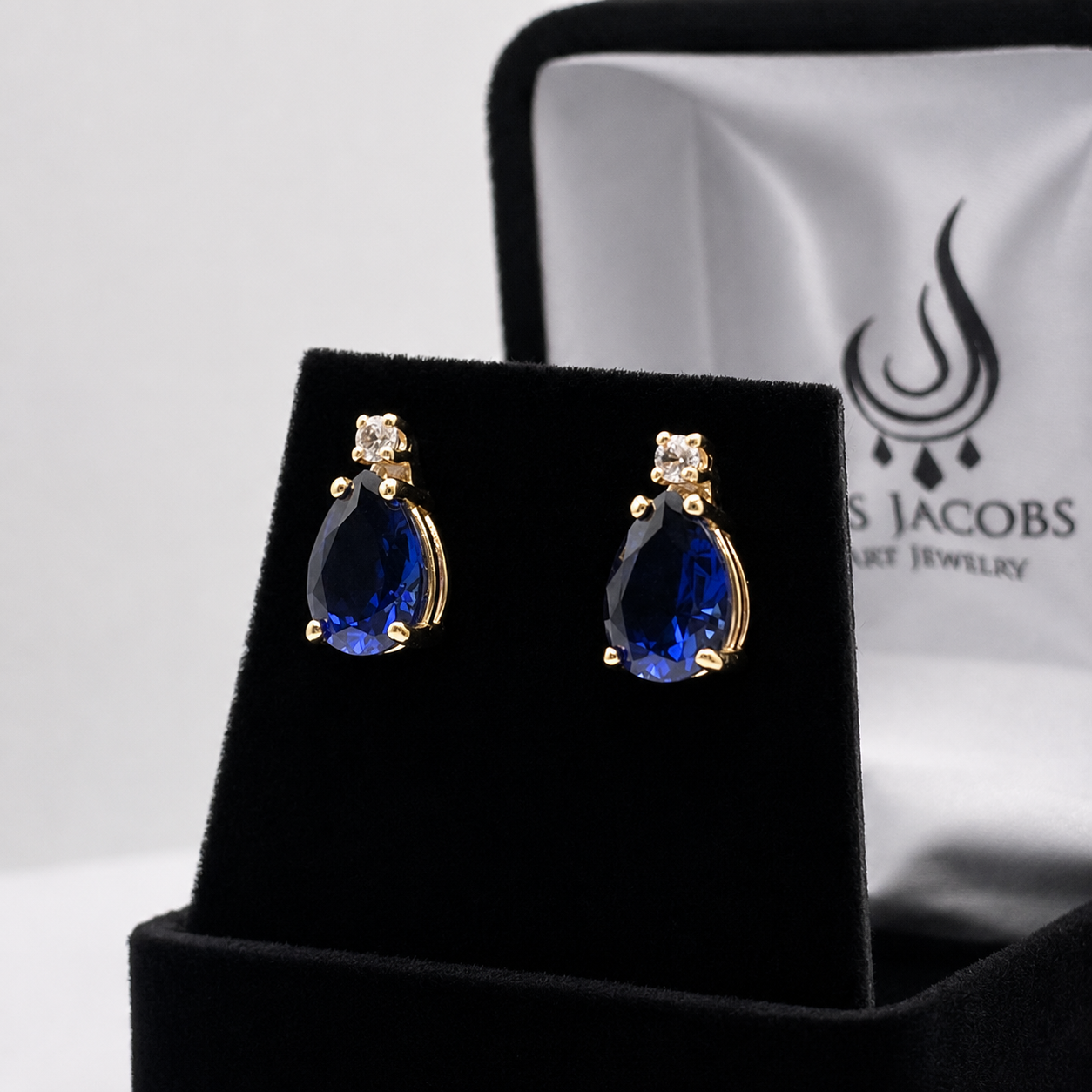 5ctw Pear Cut Blue Sapphire Earrings | Diamond Accents