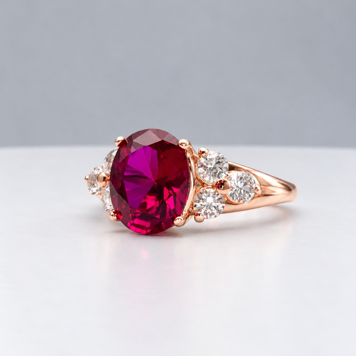 3.78ctw Oval Ruby & White Sapphire Ring – Victorian Inspired