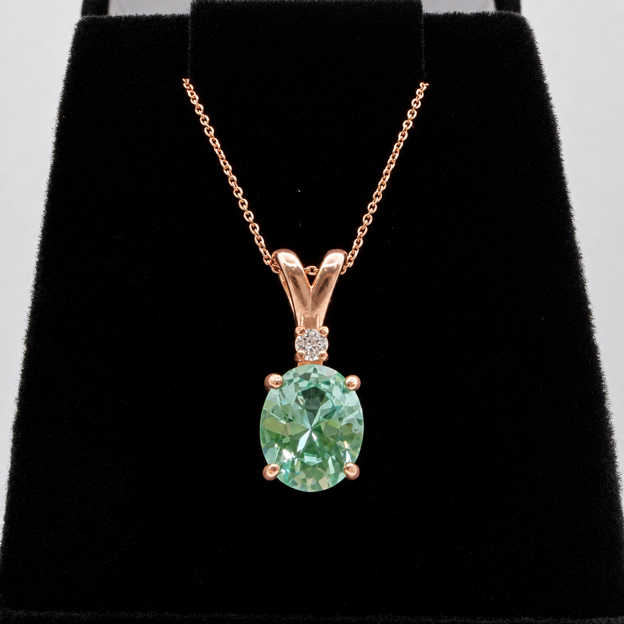 3ct Oval Mint Green Spinel & White Sapphire Pendant Necklace
