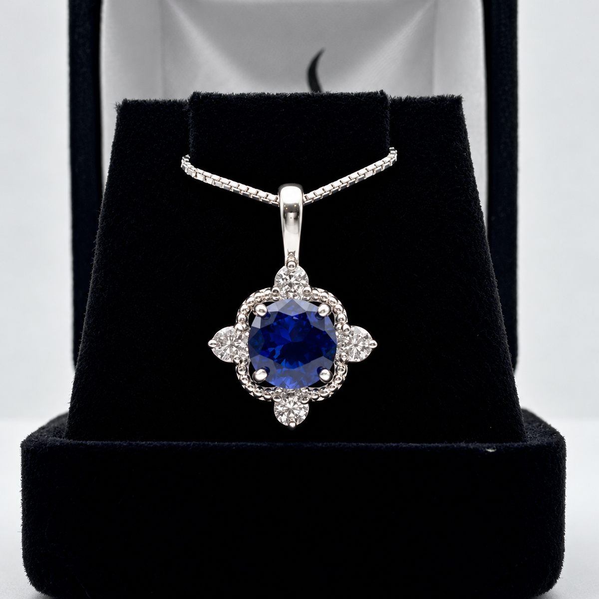 2.4ctw Blue Sapphire & White Sapphire Pendant Necklace