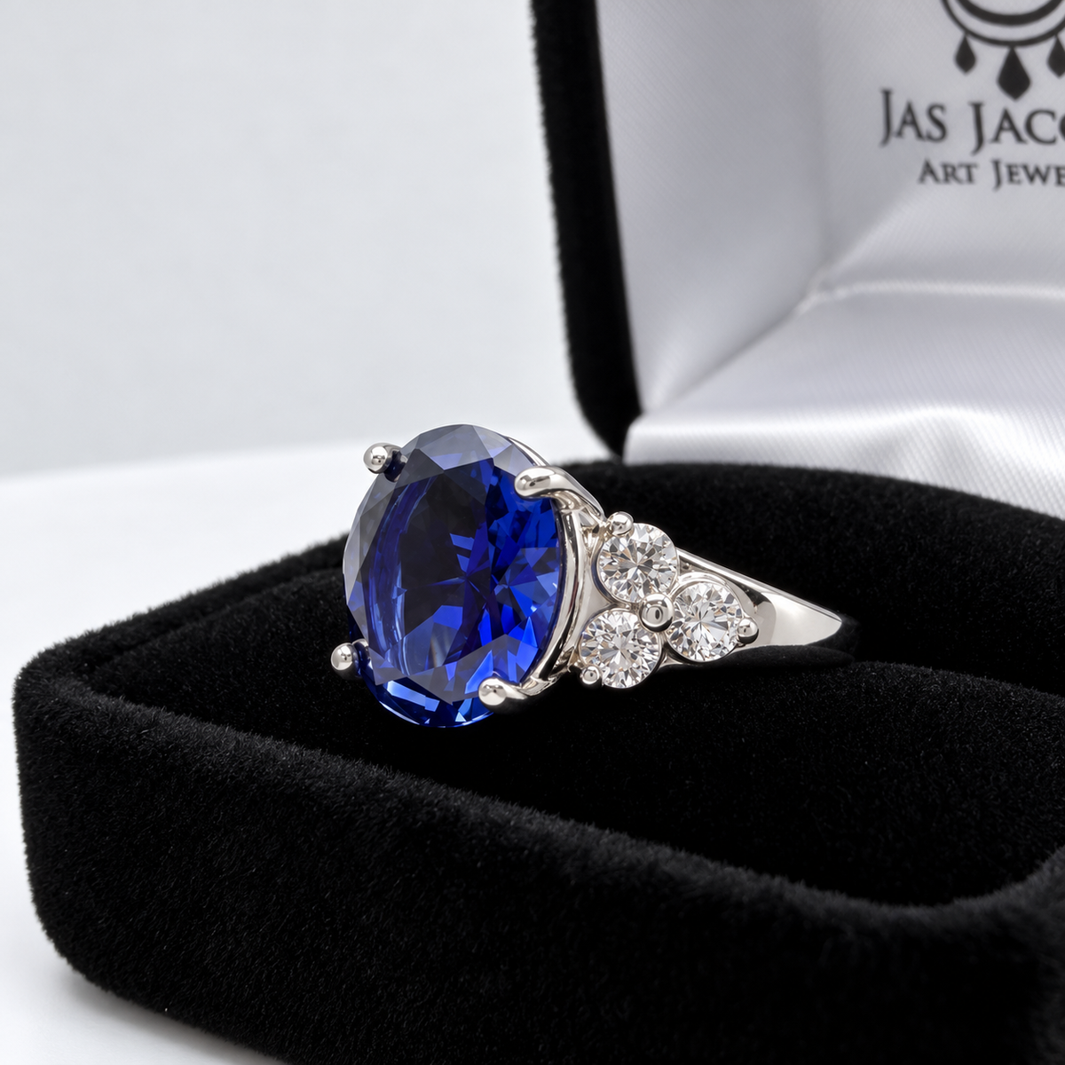6.78ctw Oval Blue Sapphire & White Sapphire Cluster Statement Ring