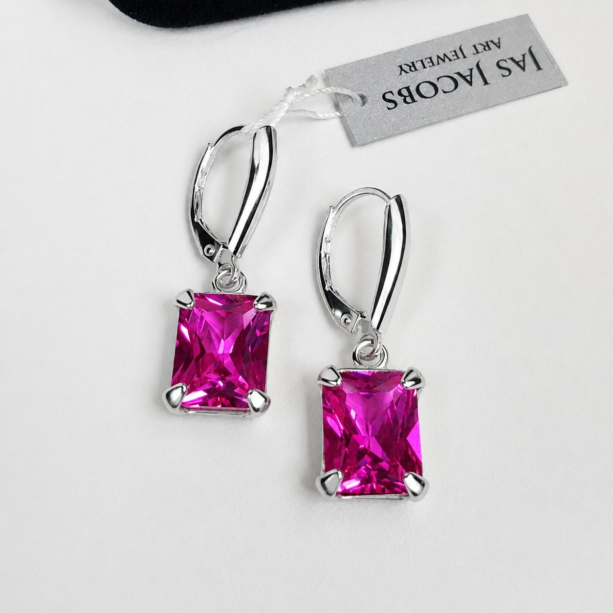 Emerald Cut Pink Sapphire Earrings | 8CTW Leverback Drop Earrings | Statement Pink Gemstone Earrings