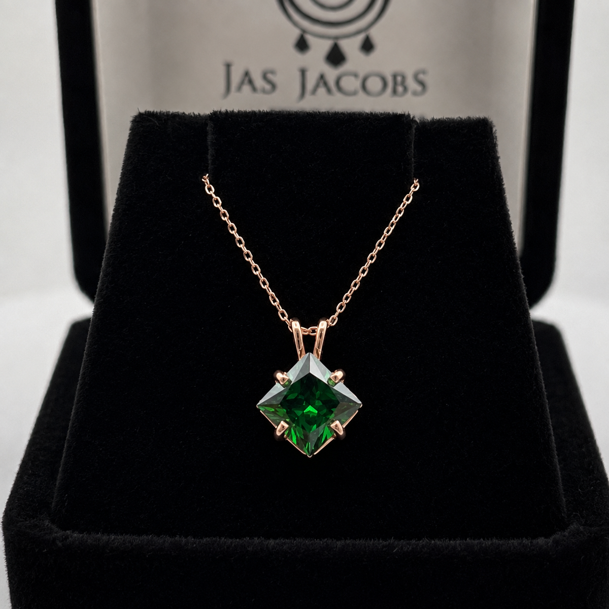1 Ct Princess Cut Simulated Emerald Solitaire Pendant Necklace