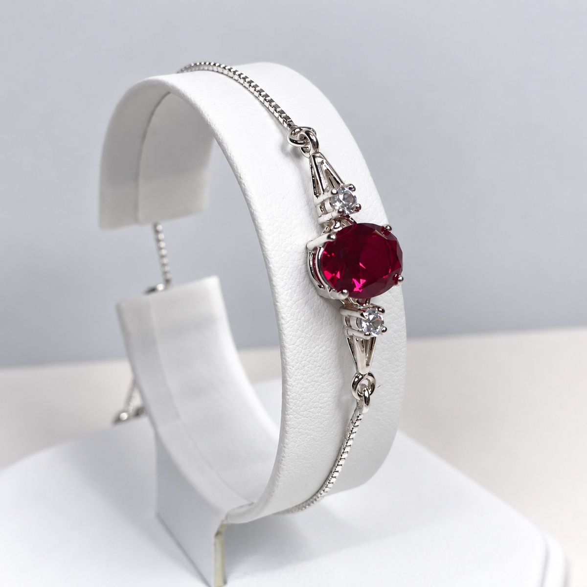 3.5ct Oval Ruby & White Sapphire Adjustable Bolo Bracelet