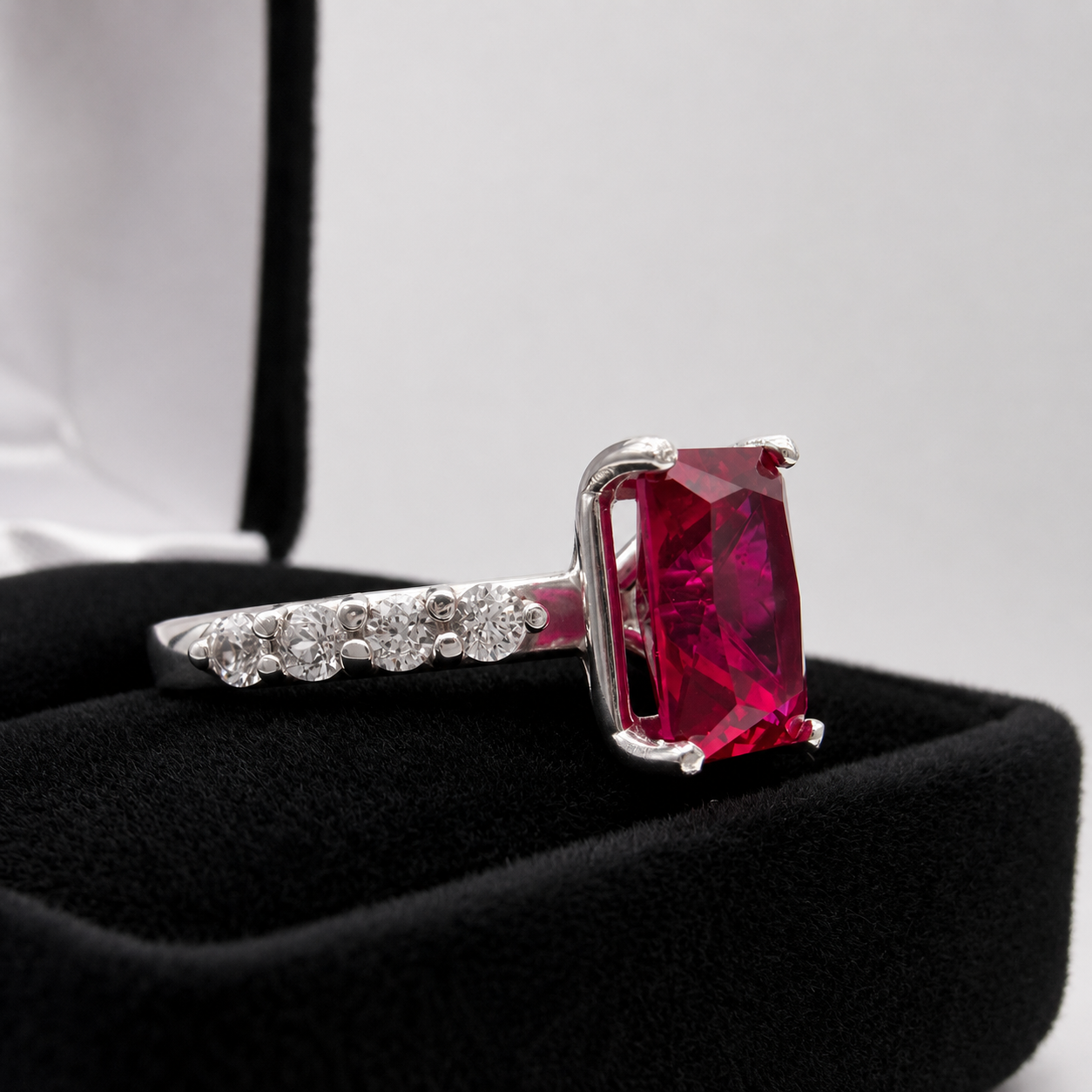 4.64 CTW Emerald Cut Ruby Ring | Diamond Band
