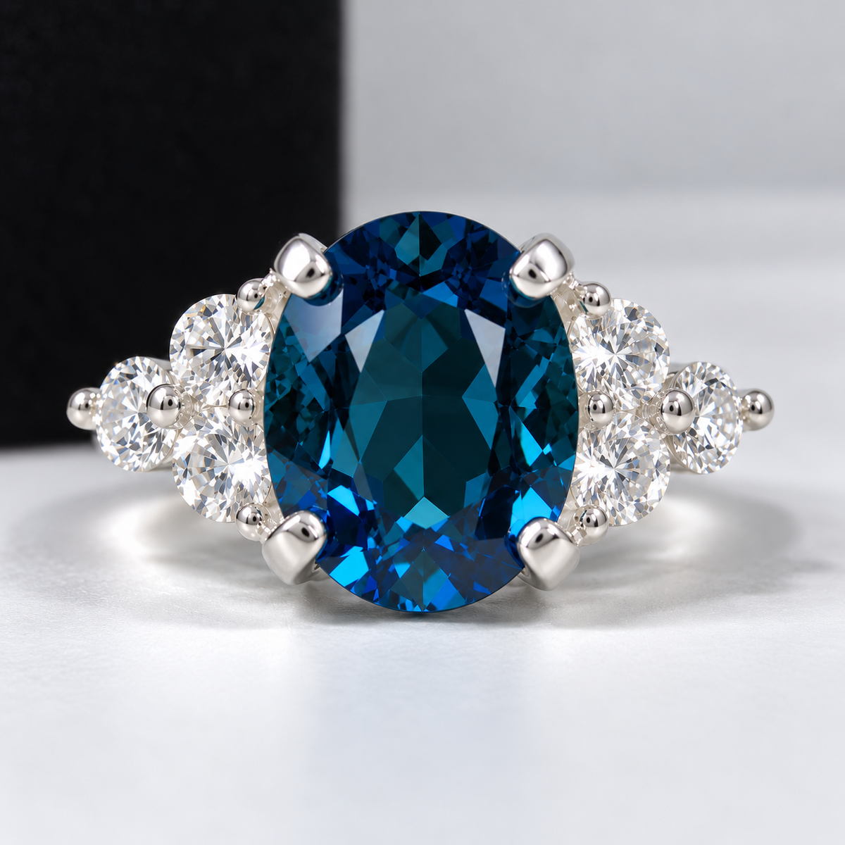 4.5ctw London Blue Topaz & White Topaz Cluster Ring – Victorian Inspired