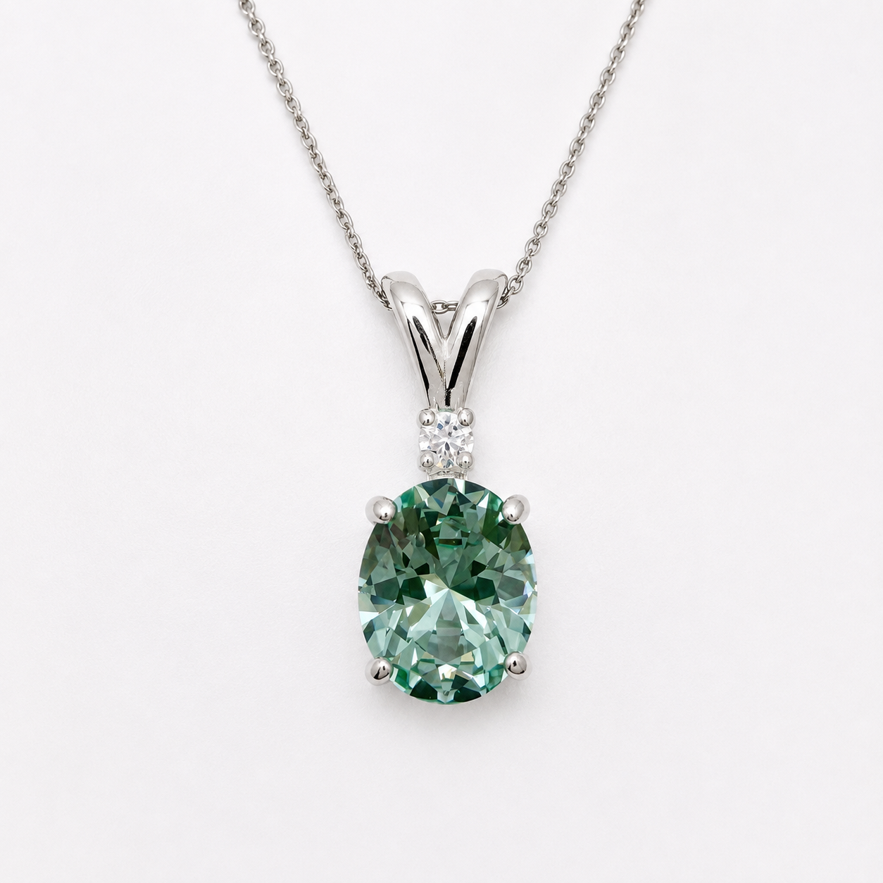 3ct Oval Mint Green Spinel & White Sapphire Pendant Necklace