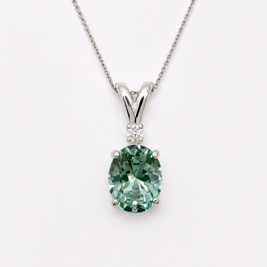 3ct Oval Mint Green Spinel & White Sapphire Pendant Necklace