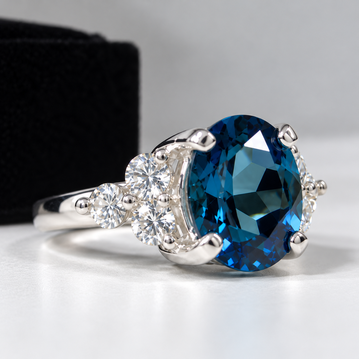 4.5ctw London Blue Topaz & White Topaz Cluster Ring – Victorian Inspired