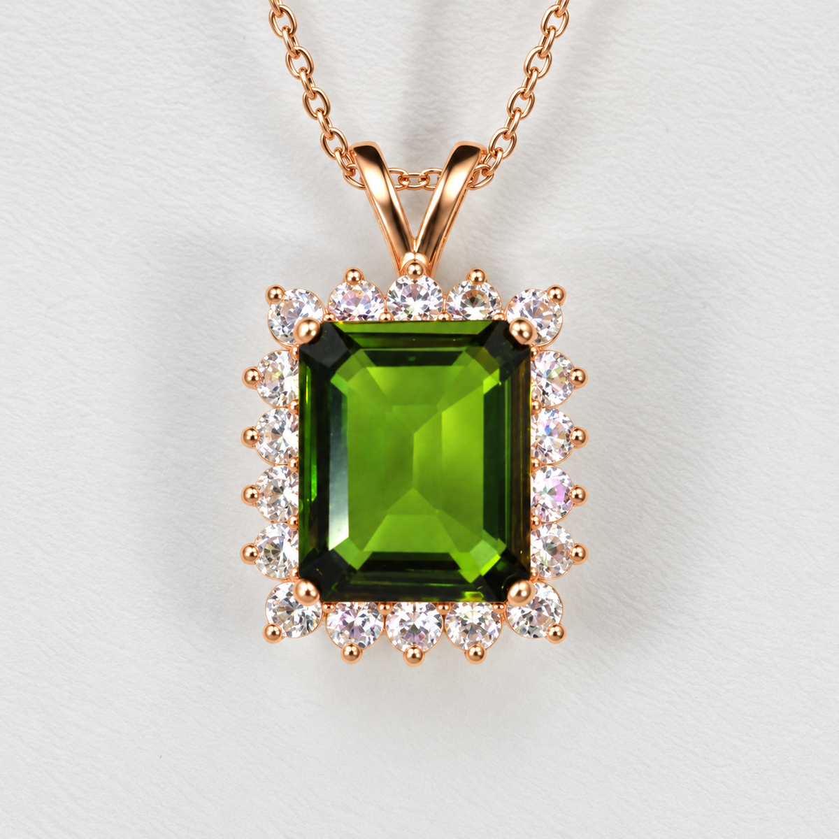 8ctw Emerald Cut Peridot & White Sapphire Halo Pendant