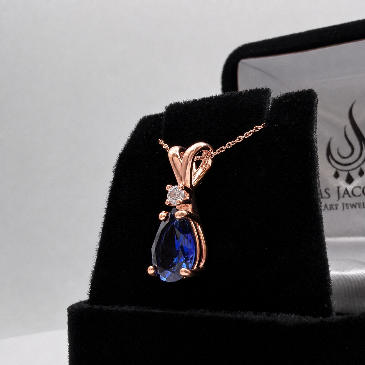 2.5 Ct Pear Cut Sapphire & Diamond Pendant Necklace