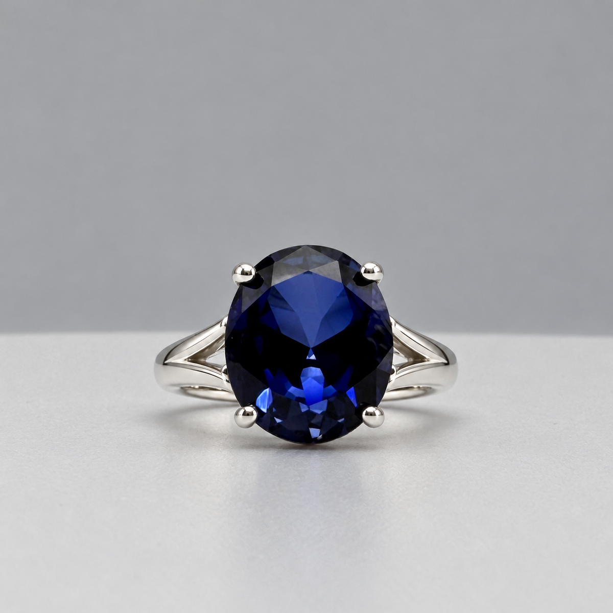 5ct Oval Cut Blue Sapphire Split Shank Ring