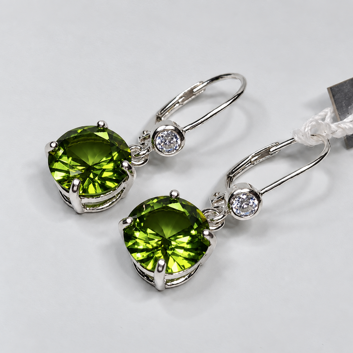 6.3ctw Round Peridot Quartz & Cubic Zirconia Dangle Earrings
