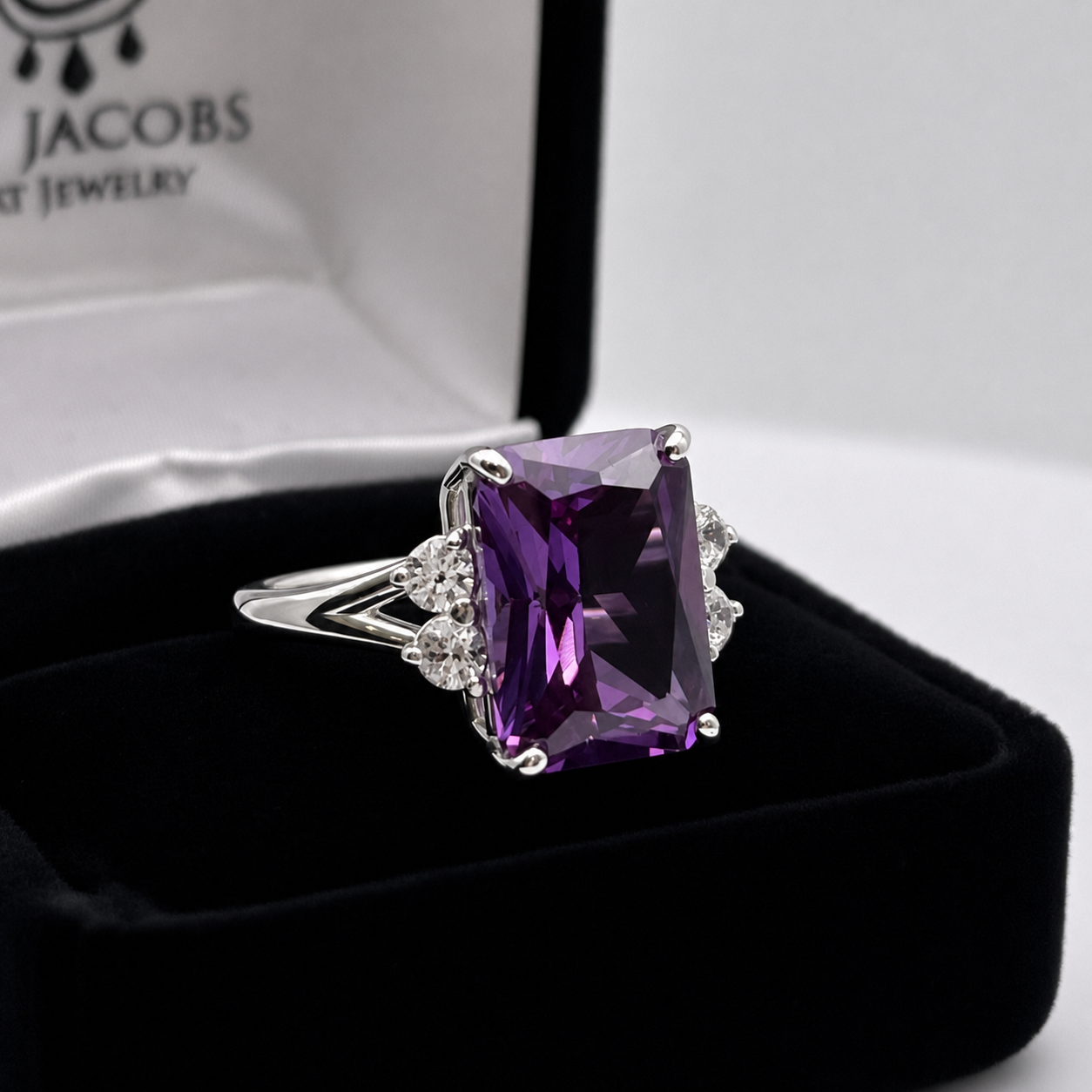 8ct Color Change Alexandrite Sapphire Ring | Emerald Cut Diamond Accent Ring | Made to Order in 10k, 14k Gold or Sterling Silver