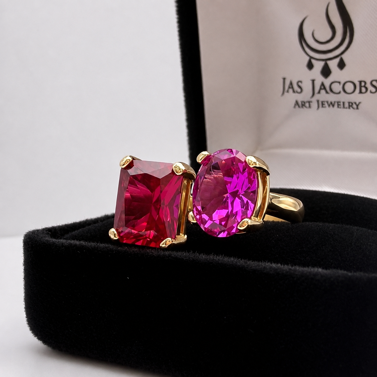 7ctw Ruby & Pink Sapphire Ring | Toi et Moi Open Design | Adjustable