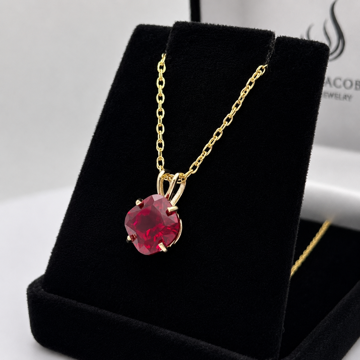 2.5CT Cushion Cut Ruby Pendant Necklace | Solitaire Ruby Necklace
