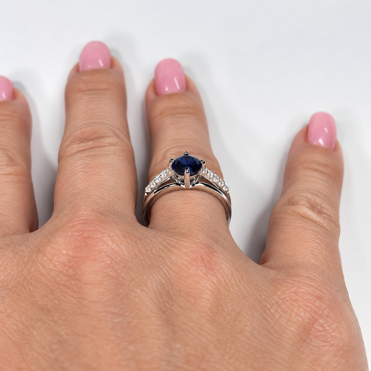 1.16ct Blue & White Sapphire Triple Split Shank Ring