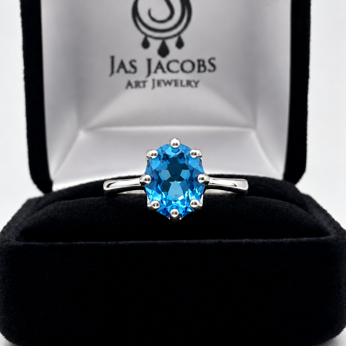 3.5ct Oval Cut Swiss Blue Topaz Art Deco Inspired Solitaire Ring