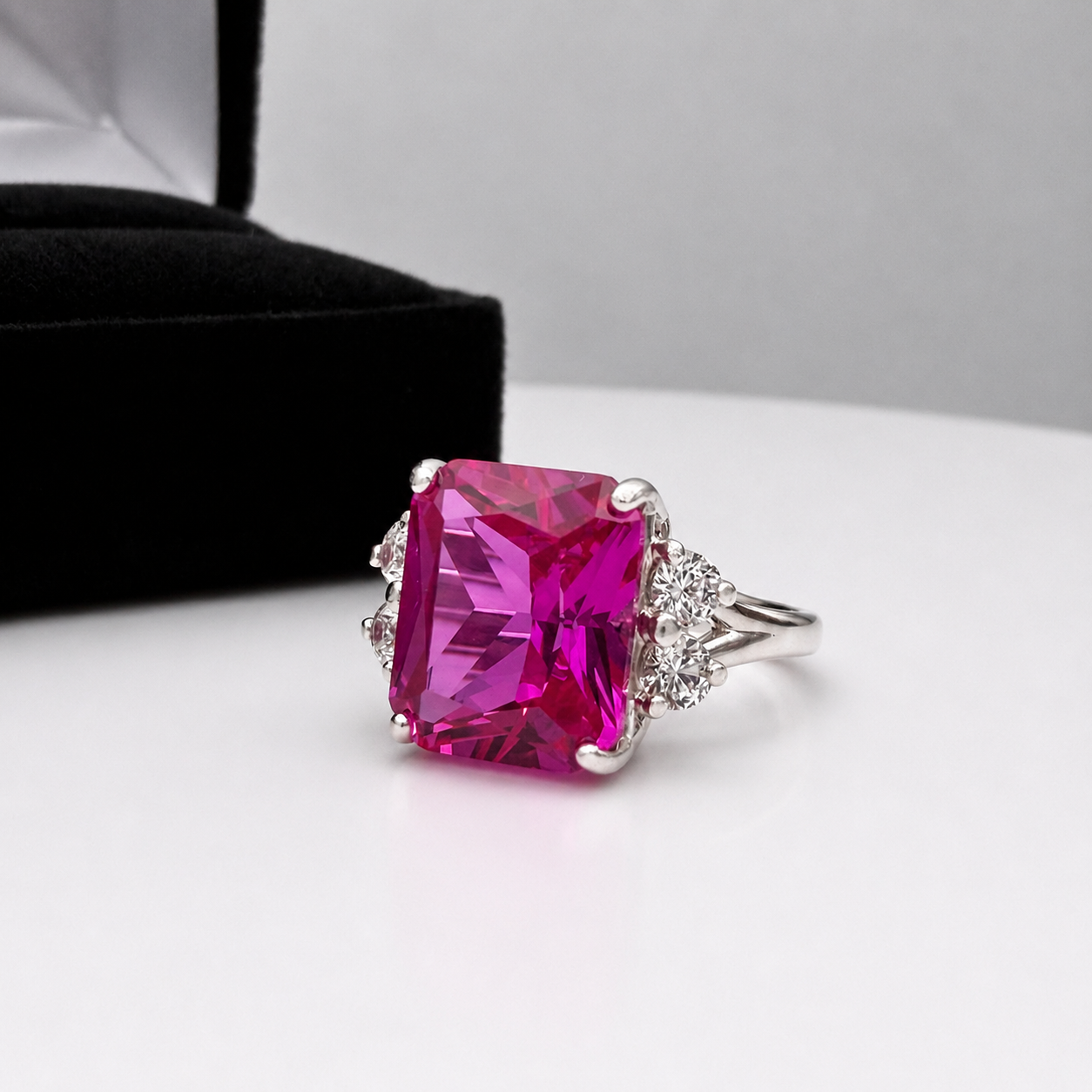 6ct Emerald Cut Pink Sapphire Diamond Ring