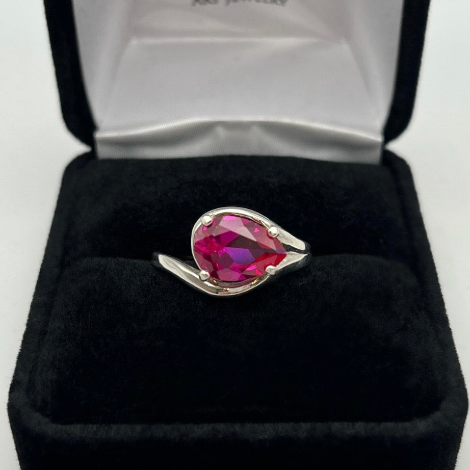 2.5 CT Pear Cut Pink Sapphire Ring | Side Set Solitaire Ring | Sterling Silver & 10K or 14K Gold