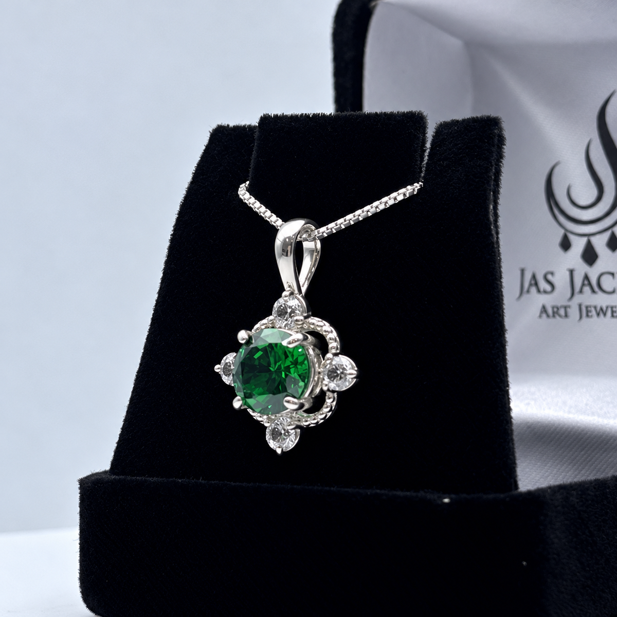 2ctw Round Emerald & White Sapphire Pendant Necklace