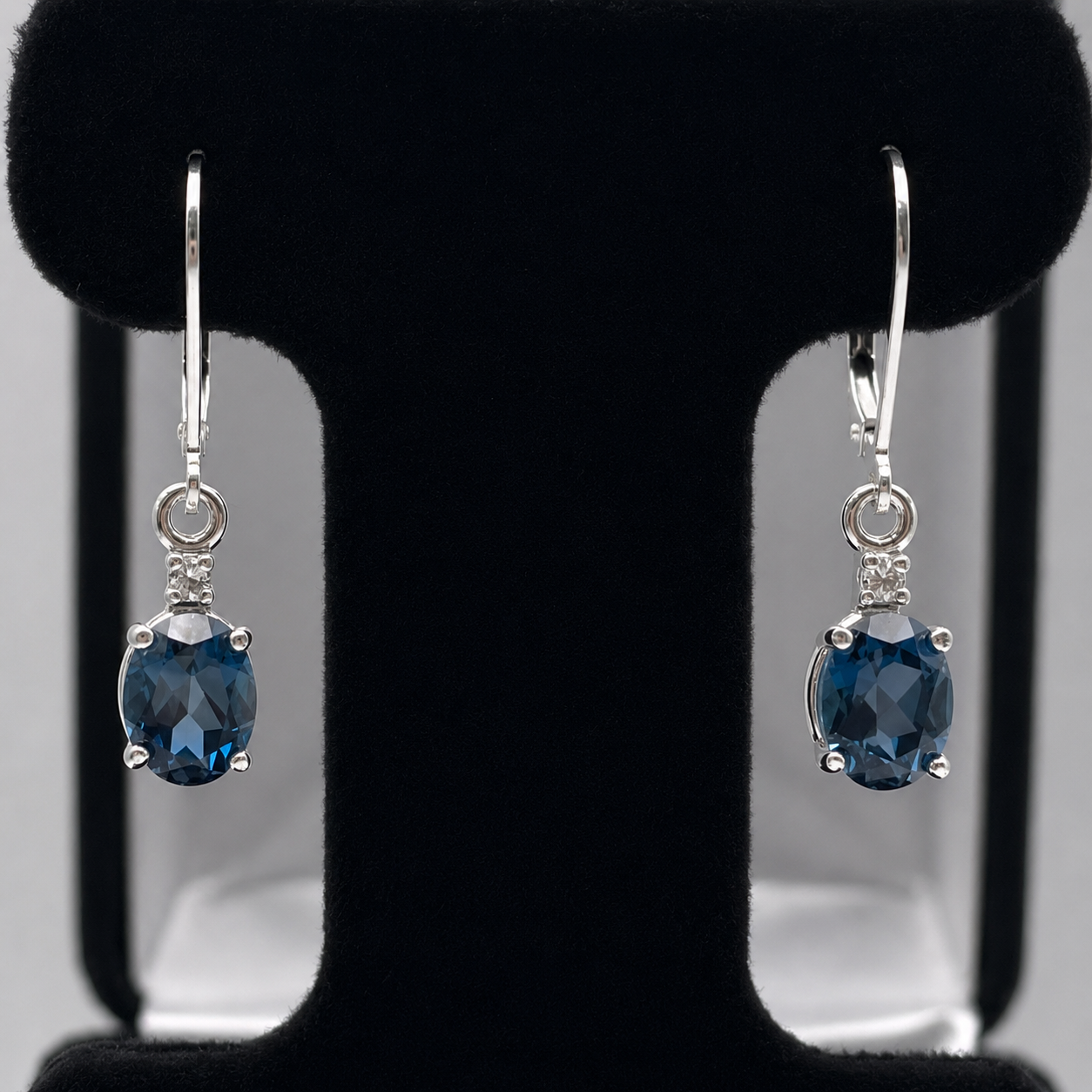 3.2ctw Oval Cut London Blue Topaz & White Sapphire Drop Earrings