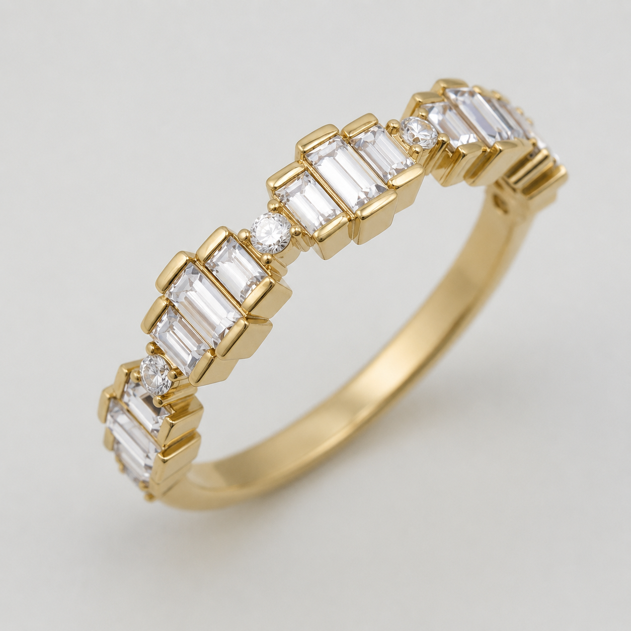 .68 CTW Lab Grown Diamond Architectural Ring in 14K Yellow Gold | Modern Geometric Diamond Band