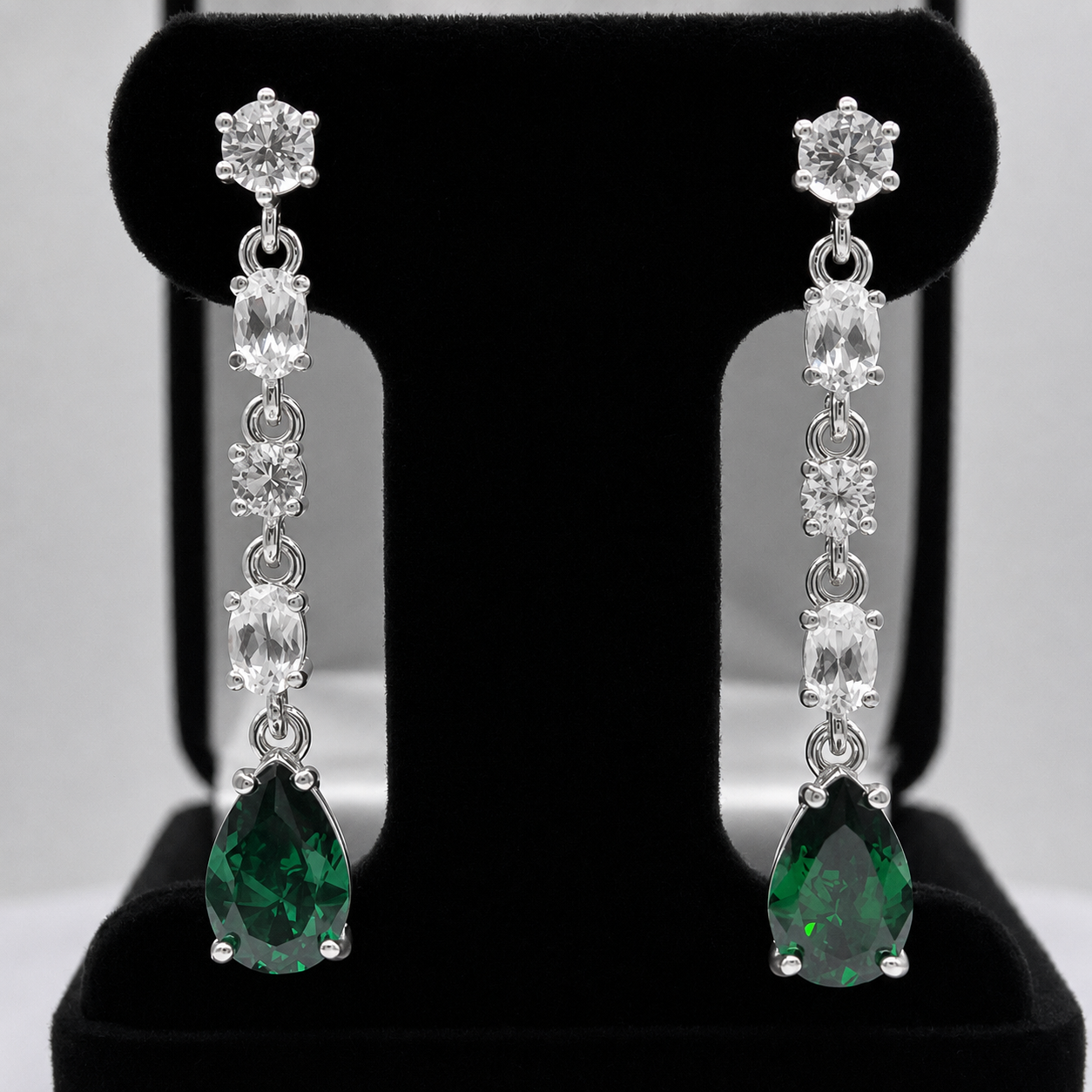 Emerald & White Sapphire Earrings | 11CTW Multi Cut Dangle Earrings | Statement Gemstone Earrings