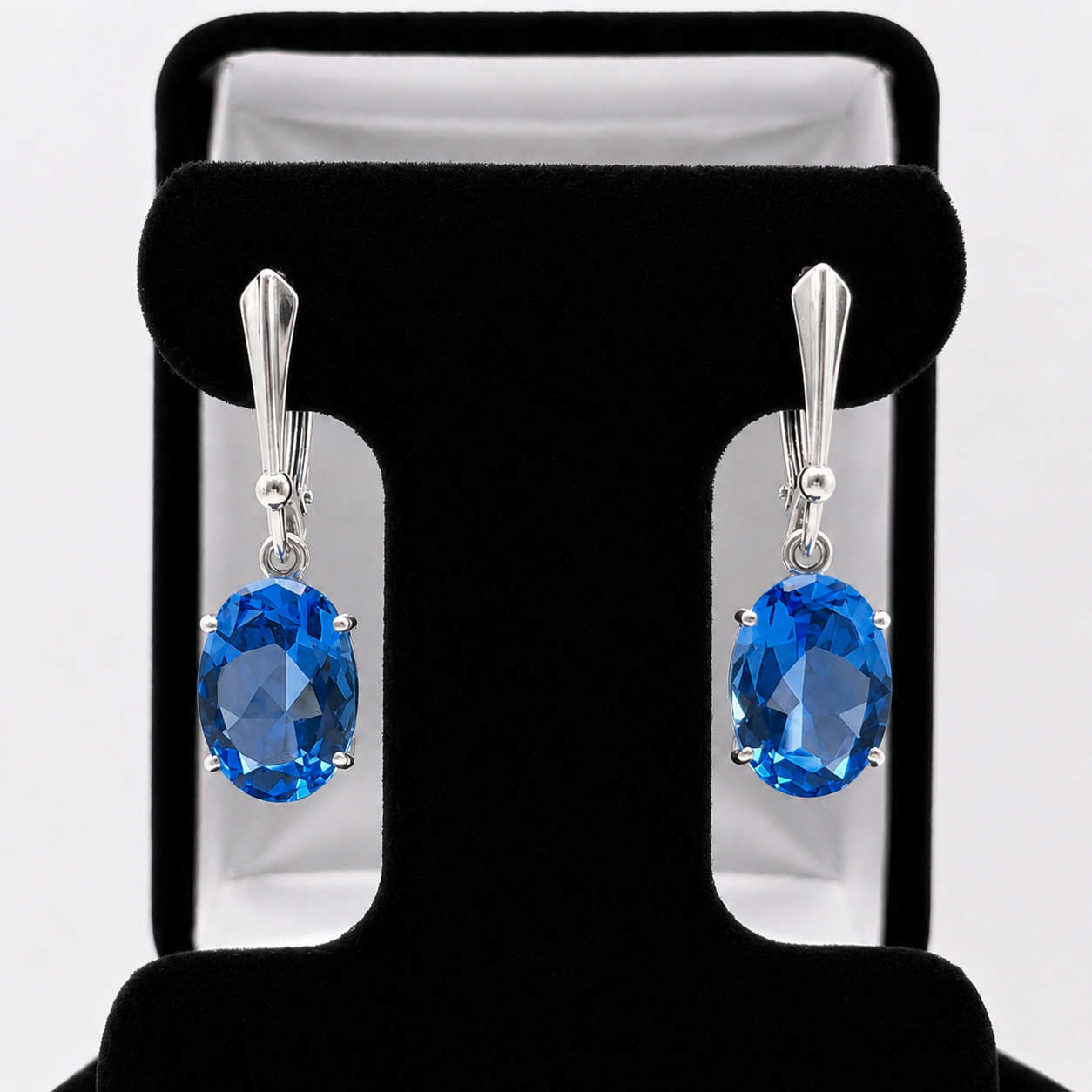 9 Carat Oval Paraiba Blue Quartz Leverback Earrings in Sterling Silver