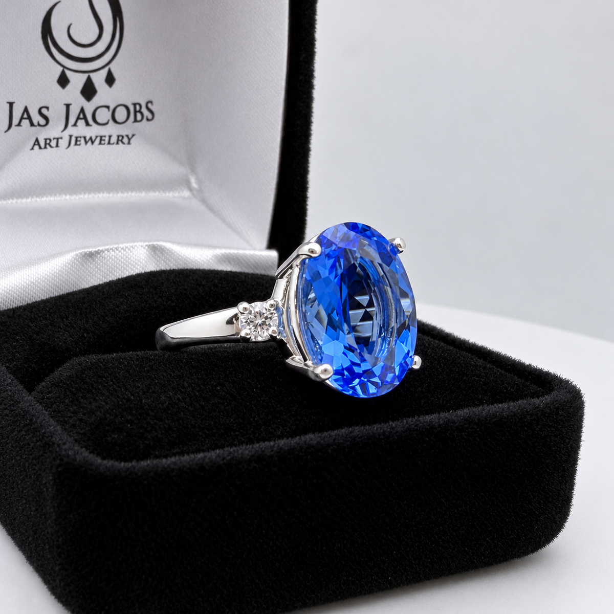 6ct Oval Blue Quartz & White Sapphire Statement Ring