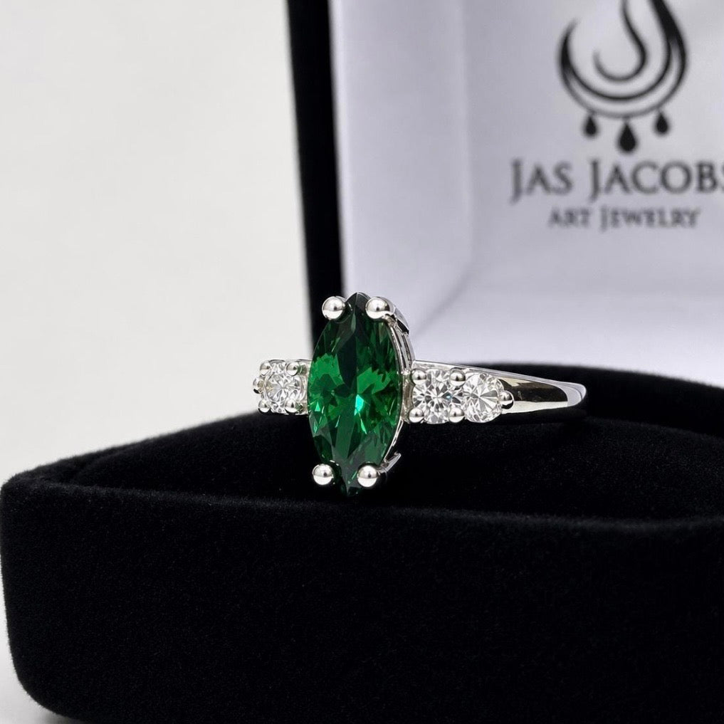 2.2ctw Marquise Emerald & White Sapphire Ring
