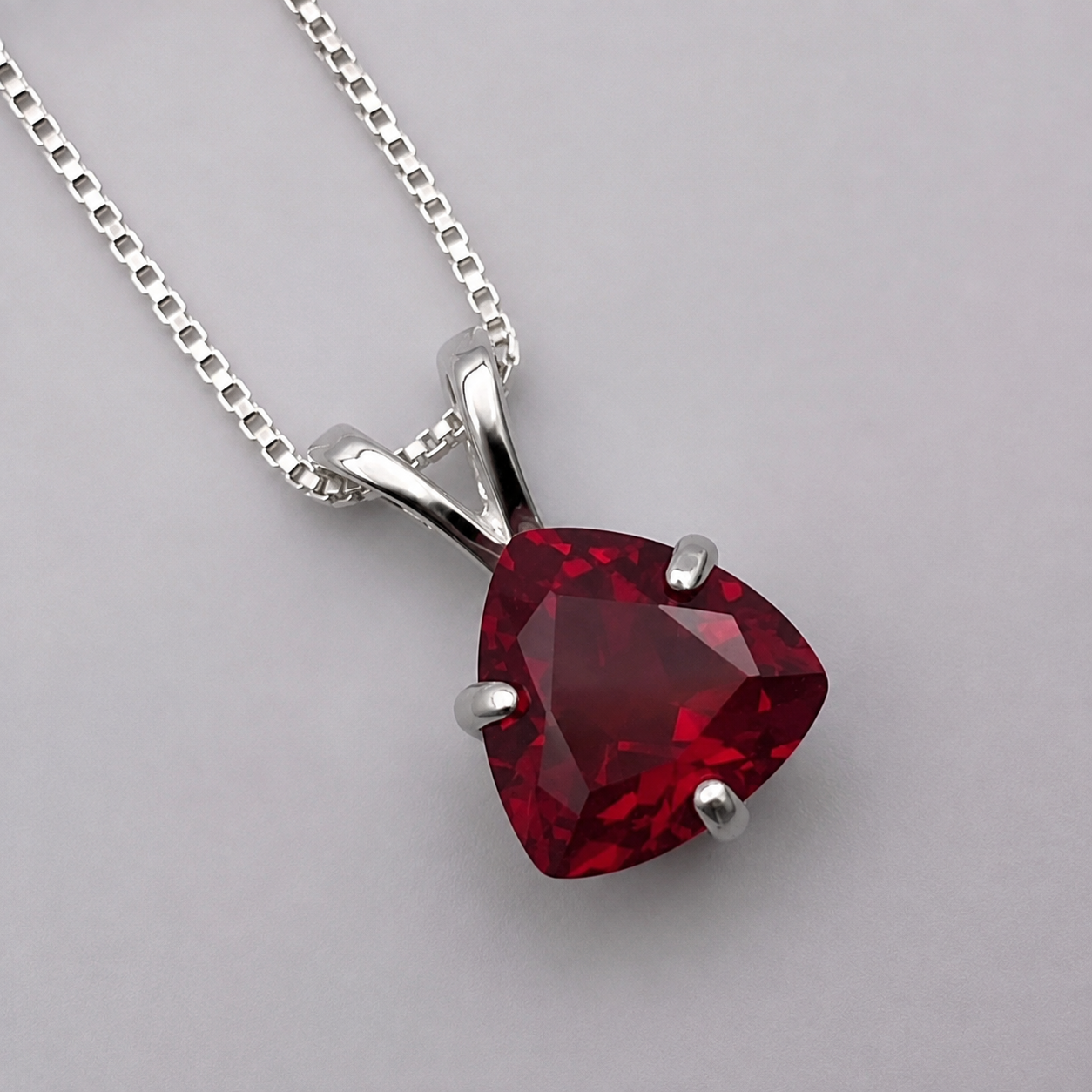 4ct Trillion Cut Ruby Solitaire Pendant Necklace