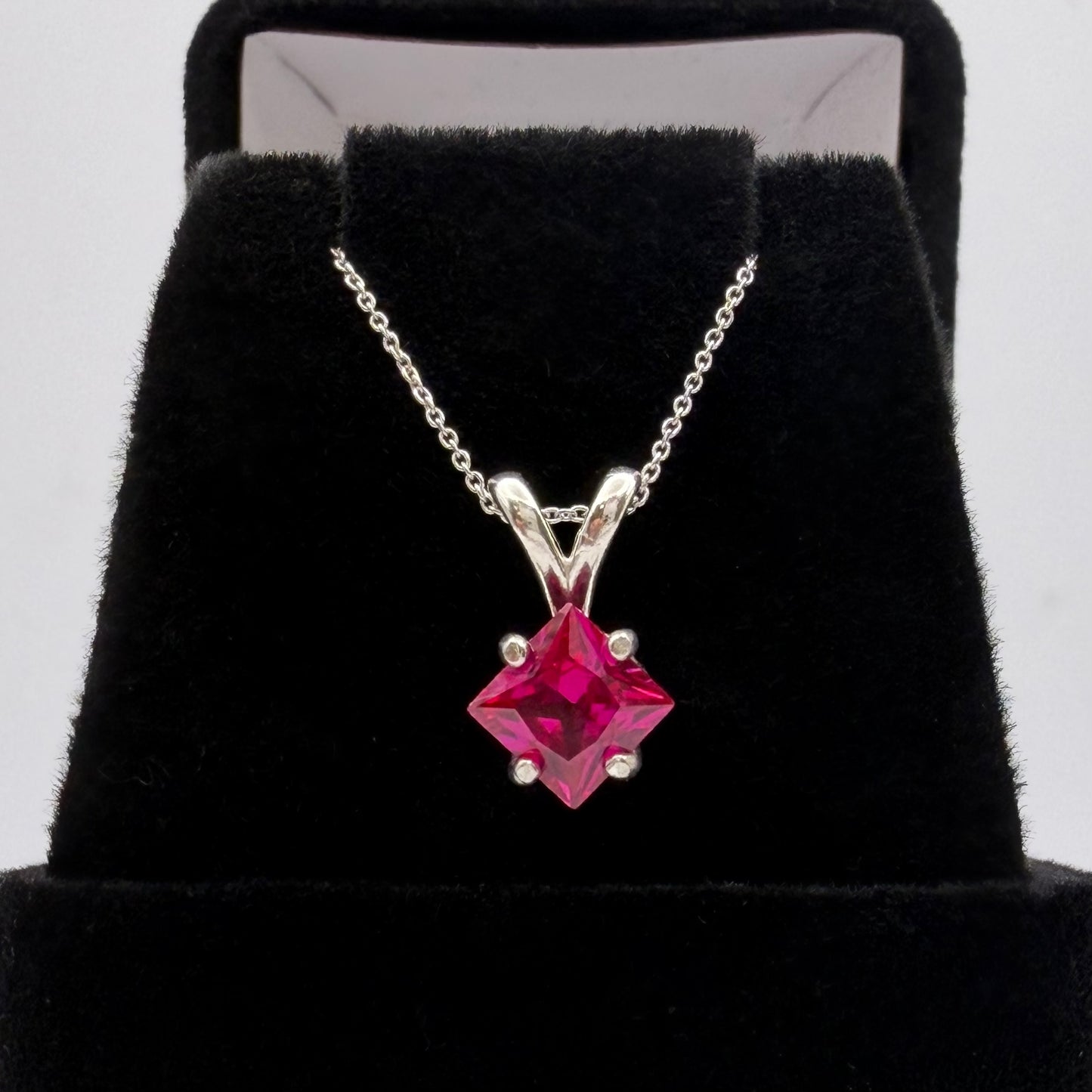 1.2 Ct Princess Cut Ruby Solitaire Pendant Necklace
