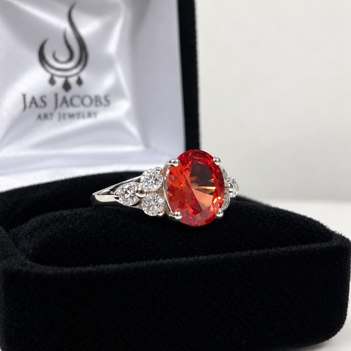 3.6ctw Oval Cut Padparadscha Sapphire & White Sapphire Ring