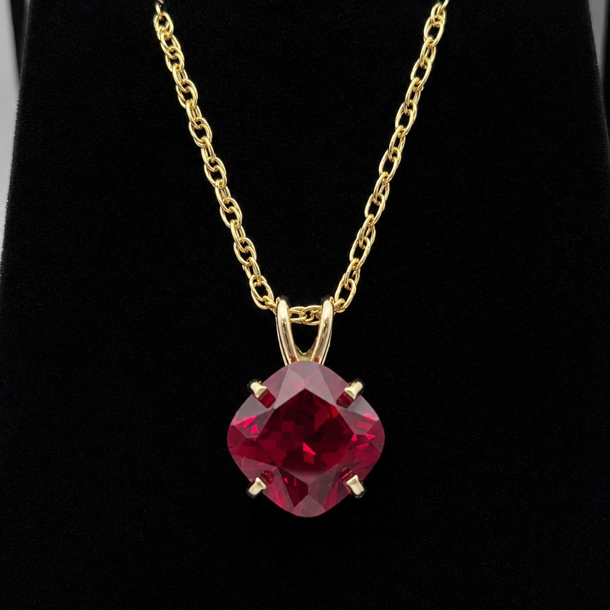 5CT Cushion Cut Ruby Pendant Necklace | Solitaire Ruby Necklace