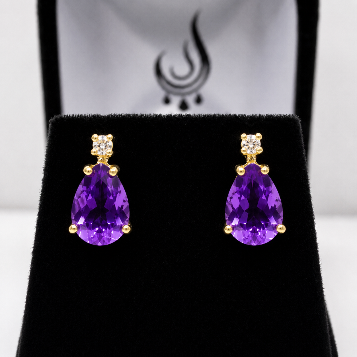 3.3CTW Pear Cut Amethyst Drop Earrings with Diamond Accents