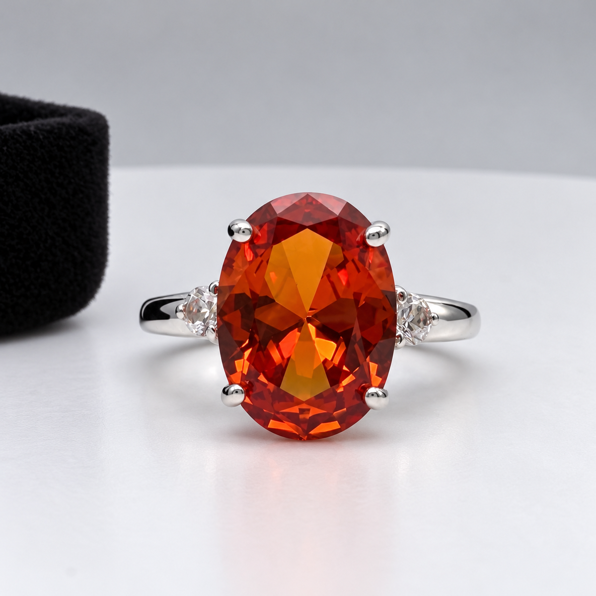 8ct Oval Cut Orange Padparadscha Sapphire & White Sapphire Statement Ring