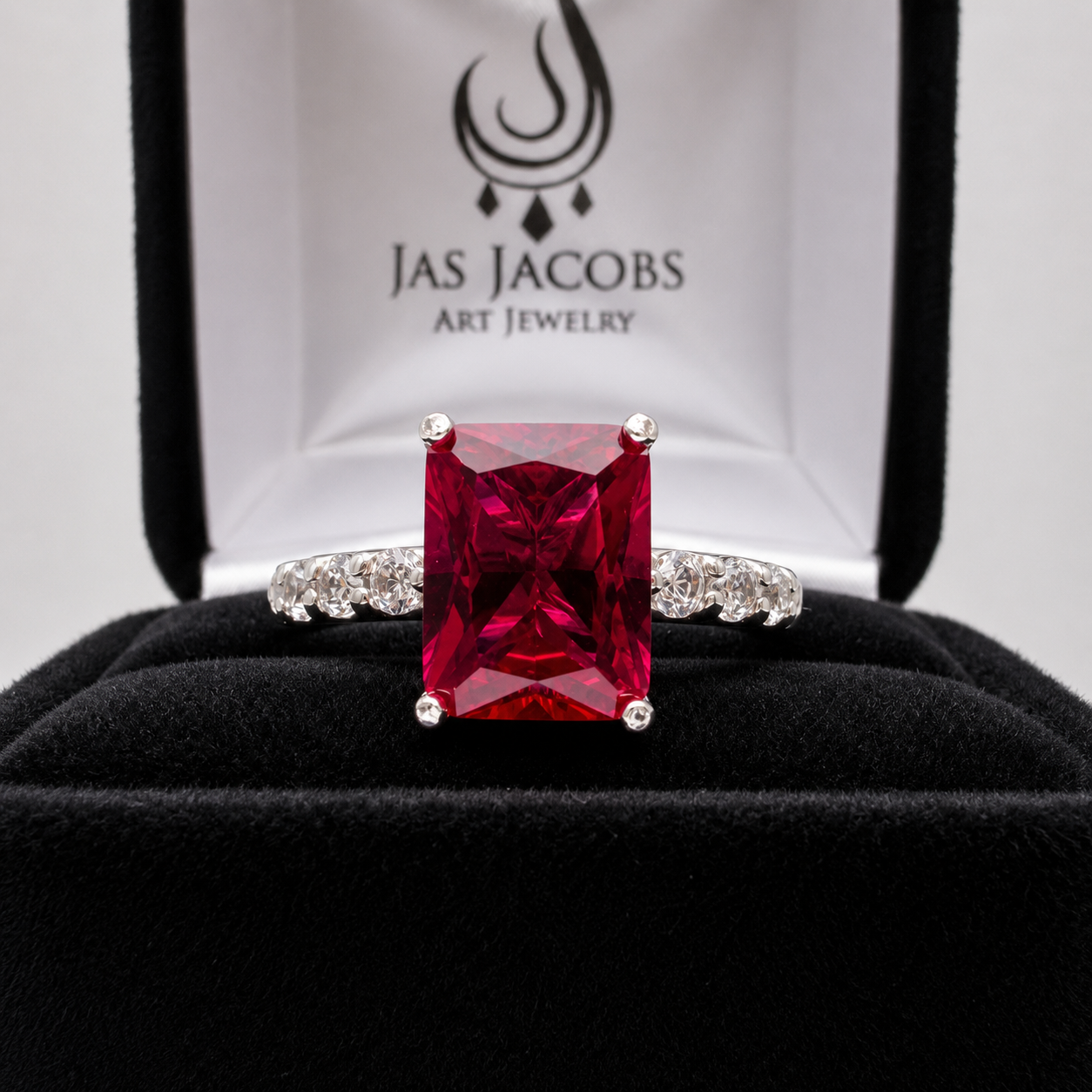 4.64 CTW Emerald Cut Ruby Ring | Diamond Band