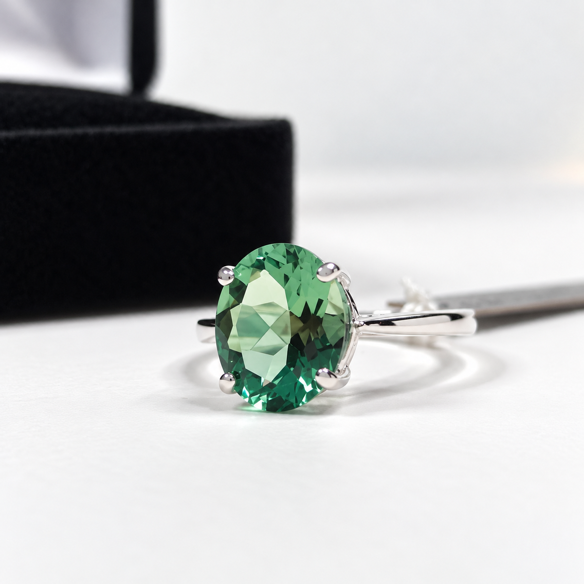 2.5ct Oval Green Amethyst Prasiolite Solitaire Ring