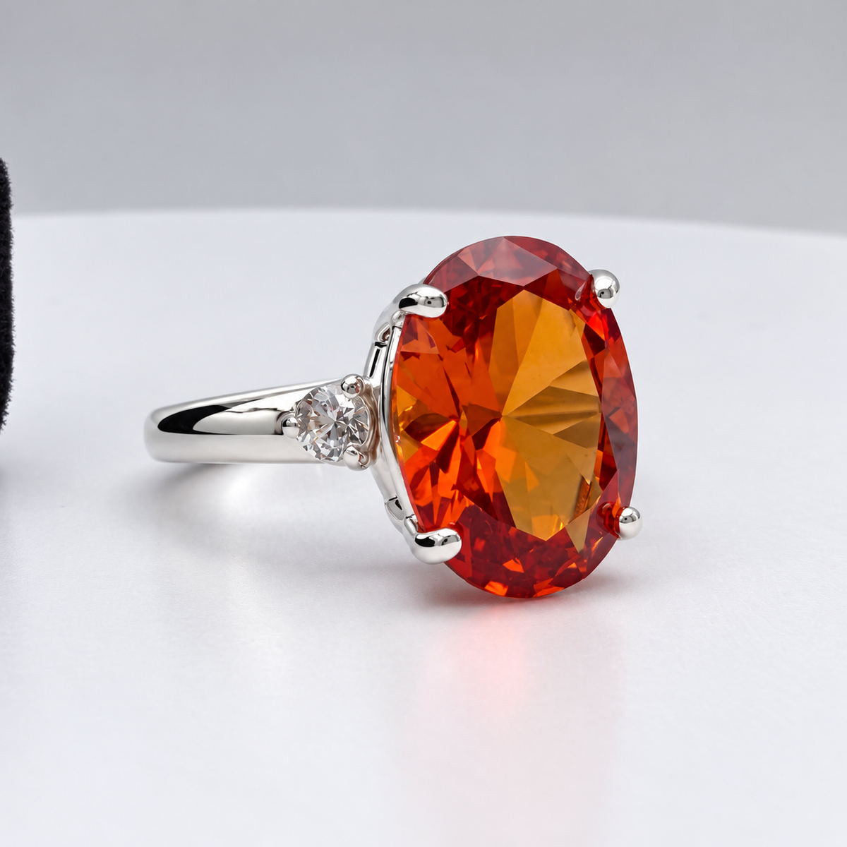 8ct Oval Cut Orange Padparadscha Sapphire & White Sapphire Statement Ring